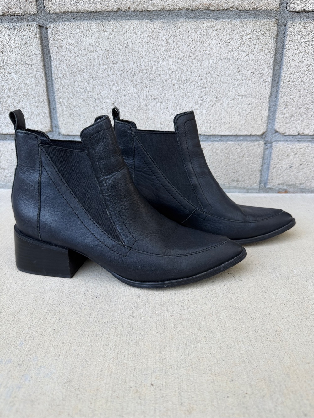 Sol Sana Black Leather Chelsea Block Heel Booties